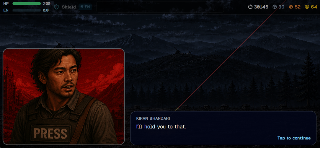 Story dialogue between crew and command
